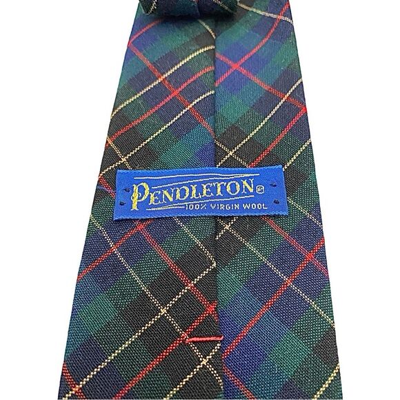 PENDLETON VTG Woolen 100% Virgin Wool Malcolm Blue Tartan Men's Tie Made In USA - Picture 6 of 6